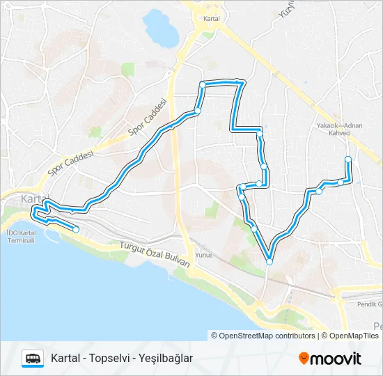 KARTAL - TOPSELVI - YEŞILBAĞLAR Dolmus & Minibus Line Map