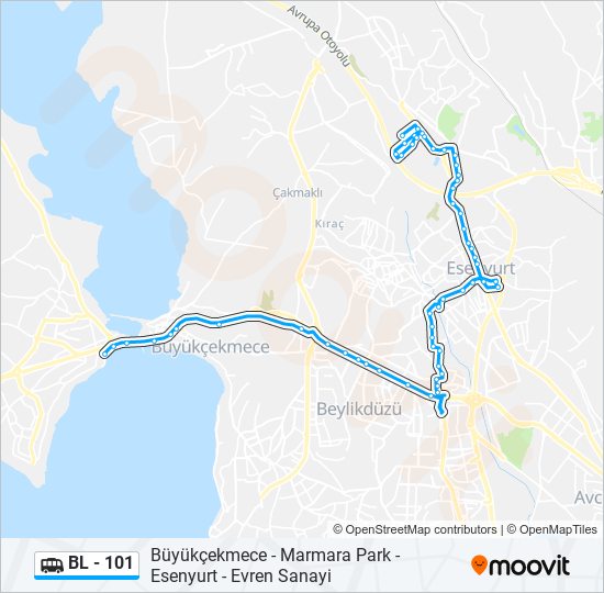 BL - 101 minibüs / dolmuş Hattı Haritası