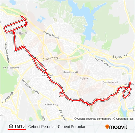 TM15 otobüs Hattı Haritası