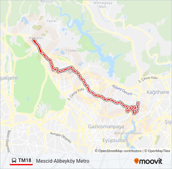 TM18 otobüs Hattı Haritası
