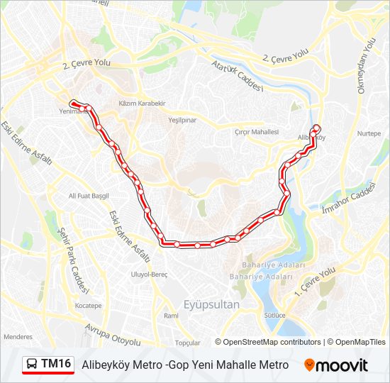 TM16 otobüs Hattı Haritası