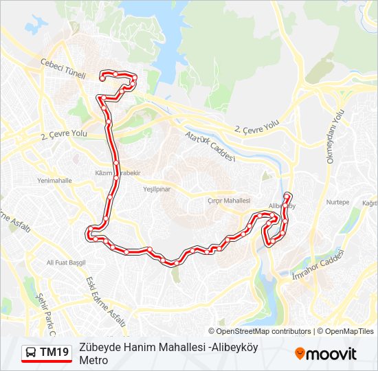 TM19 otobüs Hattı Haritası