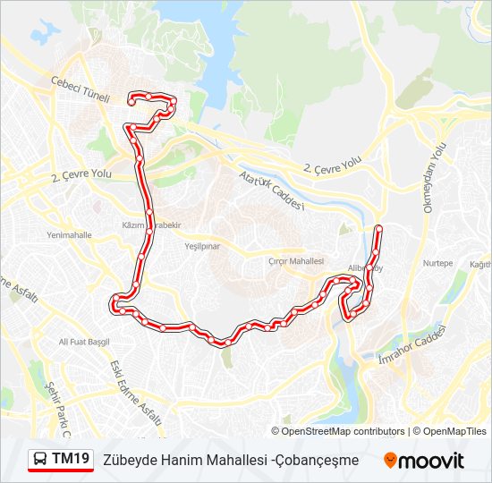 TM19 otobüs Hattı Haritası