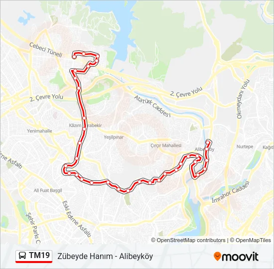 TM19 otobüs Hattı Haritası