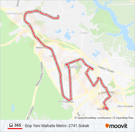 36S otobüs Hattı Haritası