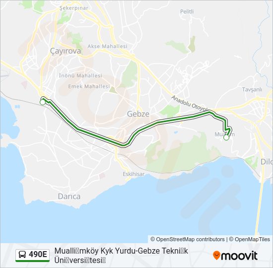 490E otobüs Hattı Haritası