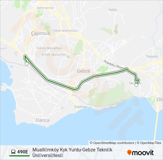 490E Bus Line Map