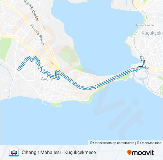 KÜÇÜKÇEKMECE-AVCILAR-CIHANGIR MH. minibüs / dolmuş Hattı Haritası