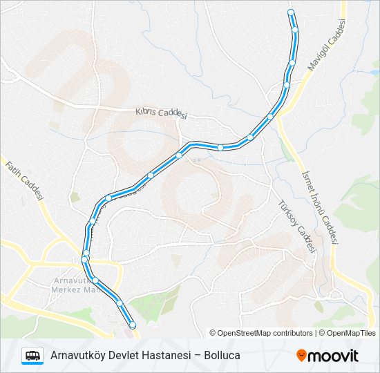 BOLLUCA – ARNAVUTKÖY DEVLET HASTANESI minibüs / dolmuş Hattı Haritası