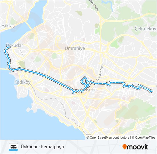 ÜSKÜDAR- BATI ATAŞEHIR-ATAŞEHIR-FERHATPAŞA minibüs / dolmuş Hattı Haritası
