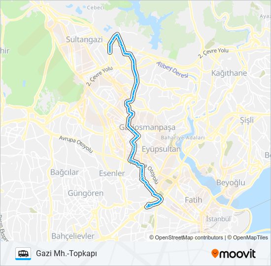 GAZI MAH.-TOPKAPI minibüs / dolmuş Hattı Haritası