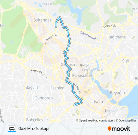 GAZI MAH.-TOPKAPI minibüs / dolmuş Hattı Haritası