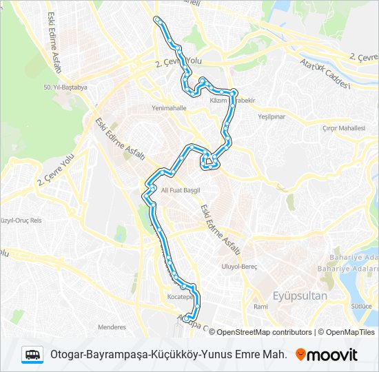OTOGAR-BAYRAMPAŞA-KÜÇÜKKÖY-YUNUS EMRE MAH. minibüs / dolmuş Hattı Haritası