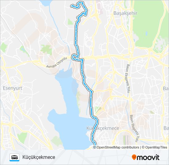 KÜÇÜKÇEKMECE-ORTAMAHALLE-GÜVERCINTEPE-KAYAŞEHIR minibüs / dolmuş Hattı Haritası