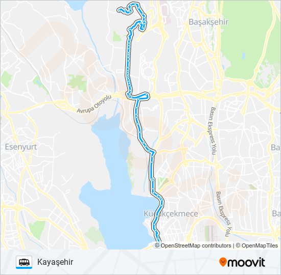 KÜÇÜKÇEKMECE-ORTAMAHALLE-GÜVERCINTEPE-KAYAŞEHIR dolmus & minibus Line Map