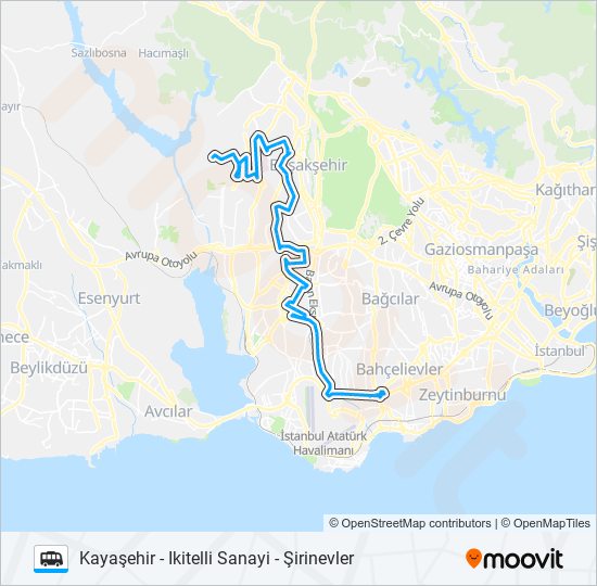 ŞIRINEVLER-KULELI-MASKO-ONURKENT-KAYAŞEHIR minibüs / dolmuş Hattı Haritası