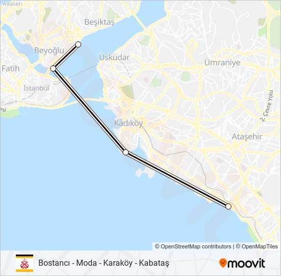 BOSTANCI - MODA - KARAKÖY - KABATAŞ ferry Line Map