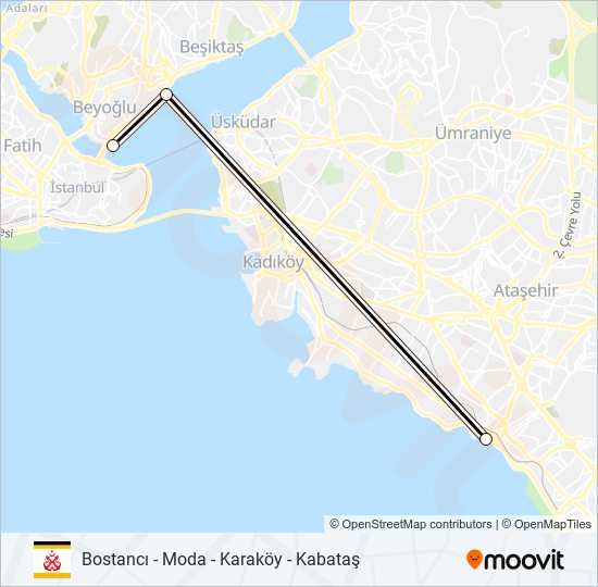 Bostancı - Moda - Karaköy - Kabataş vapur Hattı Haritası