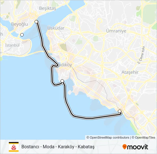 BOSTANCI - MODA - KARAKÖY - KABATAŞ Ferry Line Map