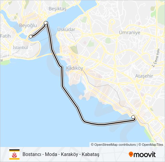 BOSTANCI - MODA - KARAKÖY - KABATAŞ vapur Hattı Haritası