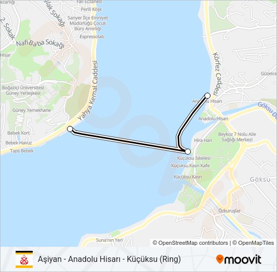 AŞIYAN - ANADOLU HISARI - KÜÇÜKSU (RING) vapur Hattı Haritası