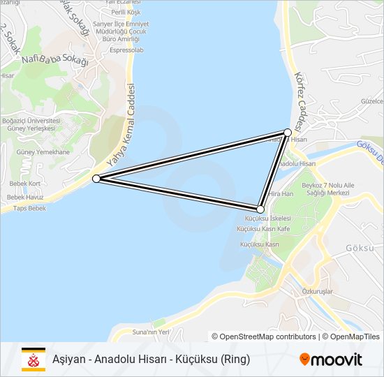Aşiyan - Anadolu Hisarı - Küçüksu (Ring) vapur Hattı Haritası