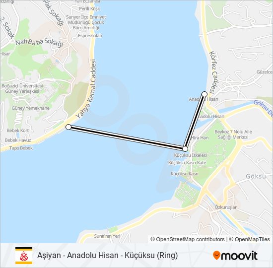 Aşiyan - Anadolu Hisarı - Küçüksu (Ring) ferry Line Map