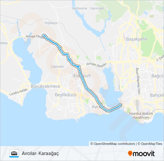AVCILAR - KARAAĞAÇ minibüs / dolmuş Hattı Haritası