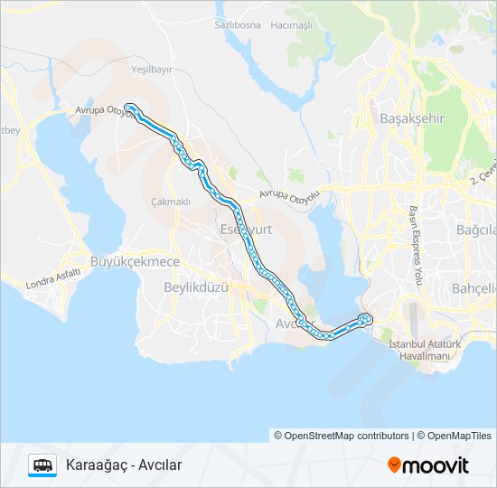 AVCILAR - KARAAĞAÇ minibüs / dolmuş Hattı Haritası