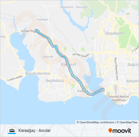 AVCILAR - KARAAĞAÇ minibüs / dolmuş Hattı Haritası