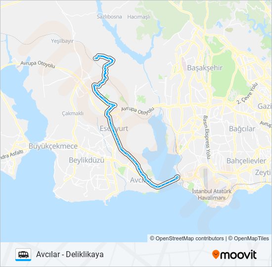 AVCILAR - DELIKLIKAYA minibüs / dolmuş Hattı Haritası