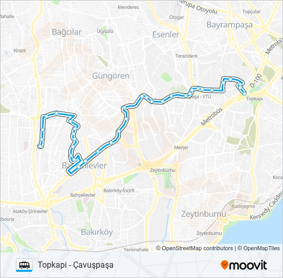 TOPKAPI-YAYLA-ÇAVUŞPAŞA dolmus & minibus Line Map