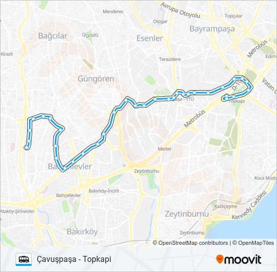 TOPKAPI-YAYLA-ÇAVUŞPAŞA minibüs / dolmuş Hattı Haritası