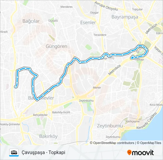 TOPKAPI-YAYLA-ÇAVUŞPAŞA Dolmus & Minibus Line Map