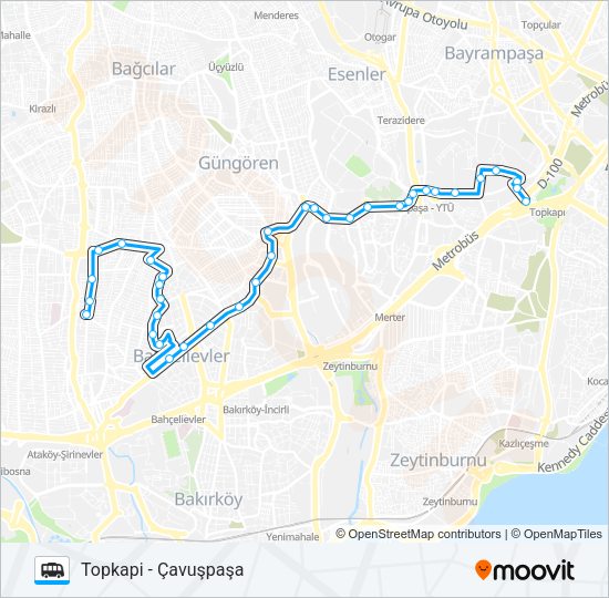 TOPKAPI-YAYLA-ÇAVUŞPAŞA minibüs / dolmuş Hattı Haritası