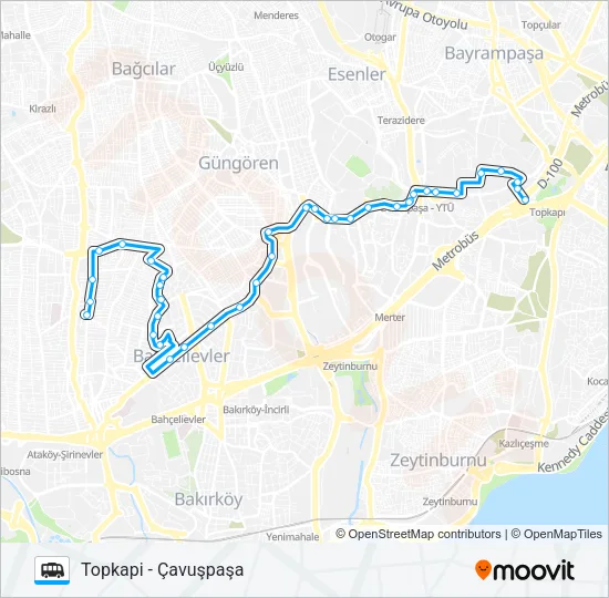 TOPKAPI-YAYLA-ÇAVUŞPAŞA Dolmus & Minibus Line Map
