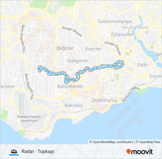TOPKAPI-BASIN SITESI-RADAR minibüs / dolmuş Hattı Haritası