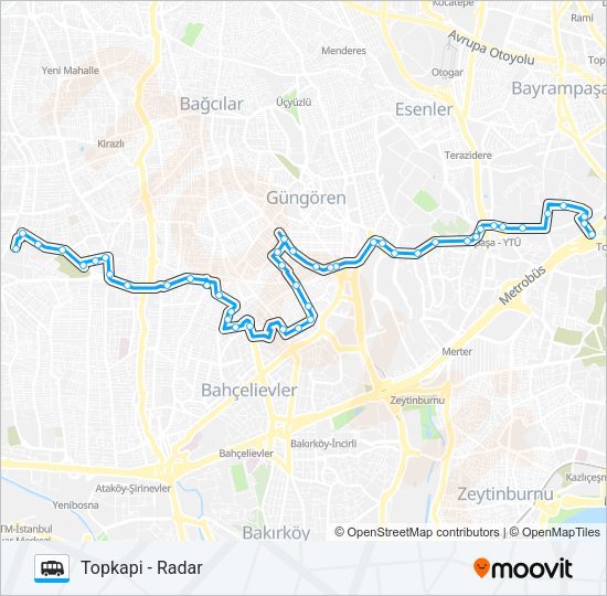 TOPKAPI-BASIN SITESI-RADAR Dolmus & Minibus Line Map