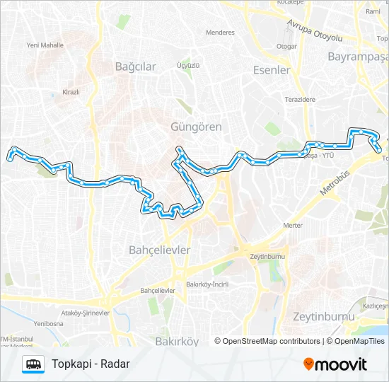 TOPKAPI-BASIN SITESI-RADAR Dolmus & Minibus Line Map