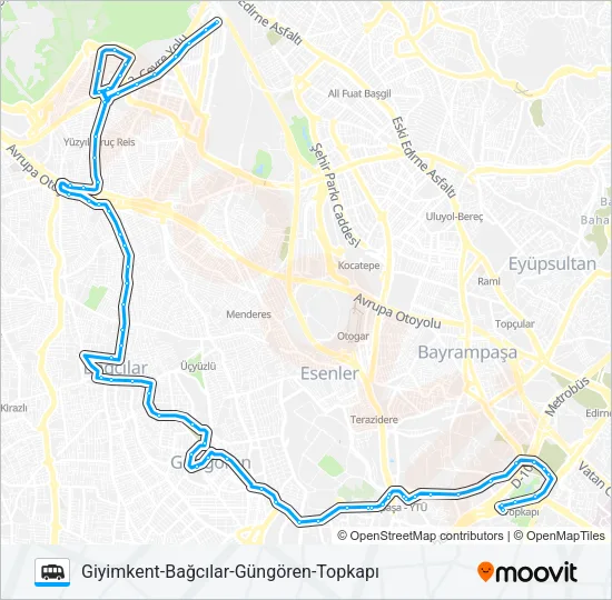 TOPKAPI-GÜNGÖREN-BAĞCILAR-GIYIMKENT Dolmus & Minibus Line Map
