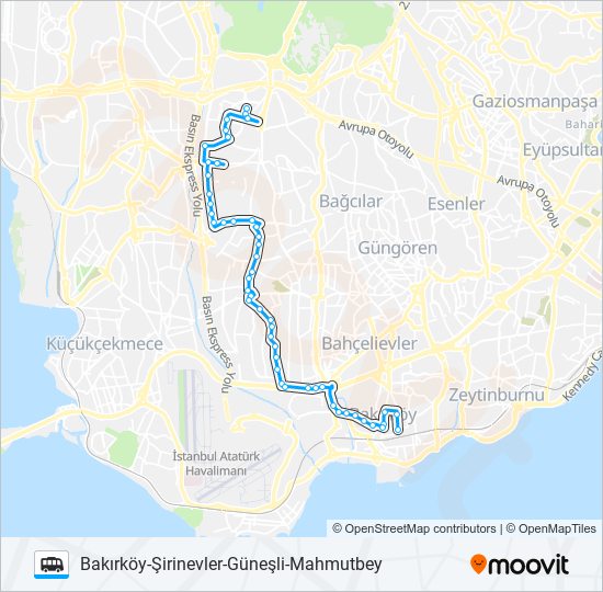 BAKIRKÖY-ŞIRINEVLER-GÜNEŞLI-MAHMUTBEY dolmus & minibus Line Map
