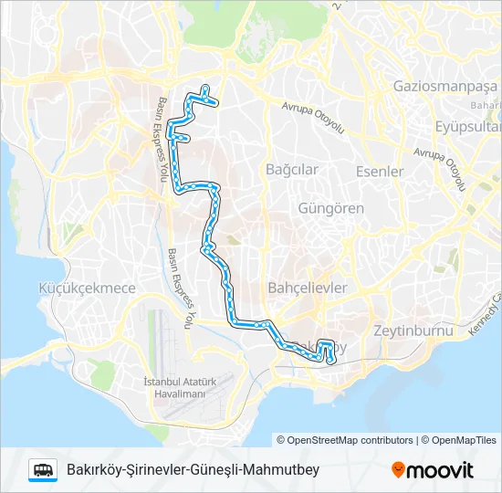BAKIRKÖY-ŞIRINEVLER-GÜNEŞLI-MAHMUTBEY Dolmus & Minibus Line Map