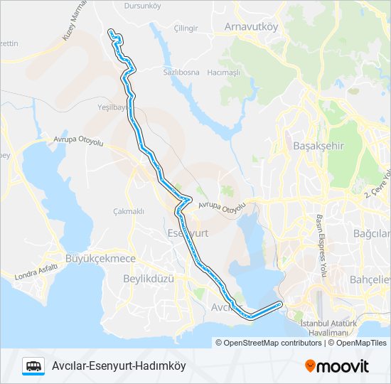AVCILAR-ESENYURT-HADIMKÖY minibüs / dolmuş Hattı Haritası