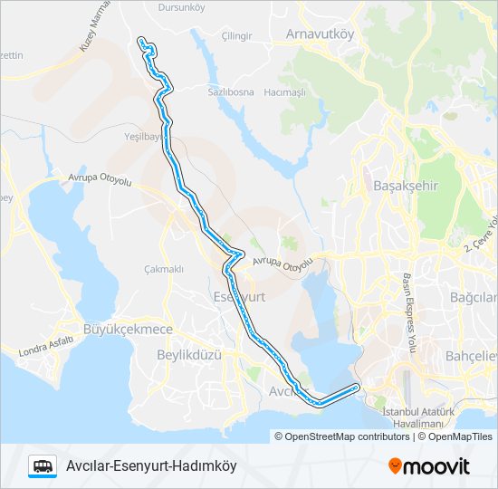 AVCILAR-ESENYURT-HADIMKÖY Dolmus & Minibus Line Map