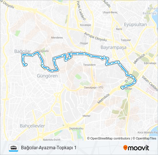 TOPKAPI-AYAZMA-BAĞCILAR 1 dolmus & minibus Line Map
