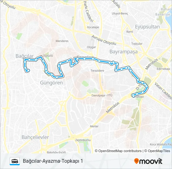 TOPKAPI-AYAZMA-BAĞCILAR 1 Dolmus & Minibus Line Map
