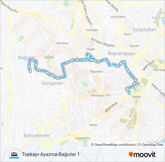 TOPKAPI-AYAZMA-BAĞCILAR 1 Dolmus & Minibus Line Map