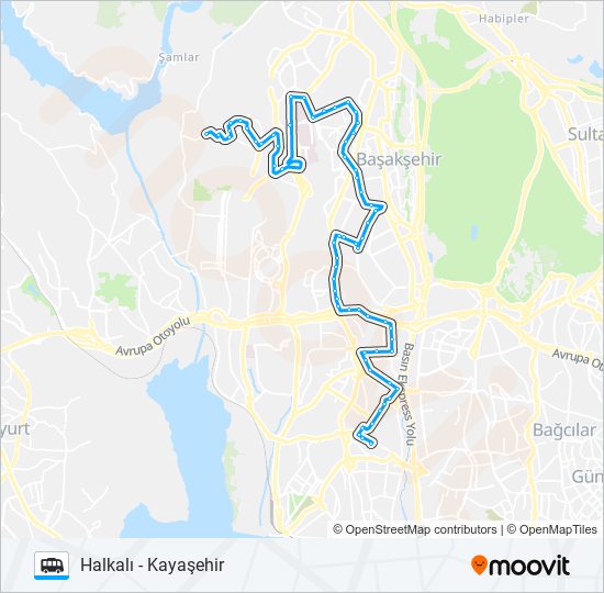 HALKALI-MASKO-ONURKENT-KAYAŞEHIR minibüs / dolmuş Hattı Haritası