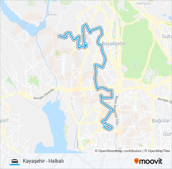 HALKALI-MASKO-ONURKENT-KAYAŞEHIR minibüs / dolmuş Hattı Haritası