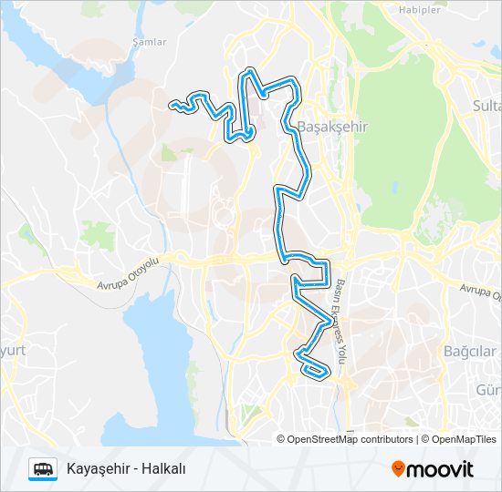 HALKALI-MASKO-ONURKENT-KAYAŞEHIR minibüs / dolmuş Hattı Haritası